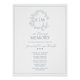 Póster Monograma Escudo De Leafy Azul Dusto En Memoria Am