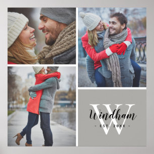 Póster Monograma familiar Fecha de Collage de fotos 3