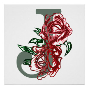 Póster Monograma floral J letra mayúscula