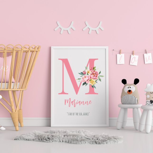 Póster Monograma floral rosa elegante personalizable inic (Subido por el creador)