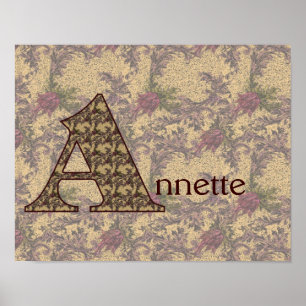 Póster Monograma Floral Su Nombre Inicial A Elegante