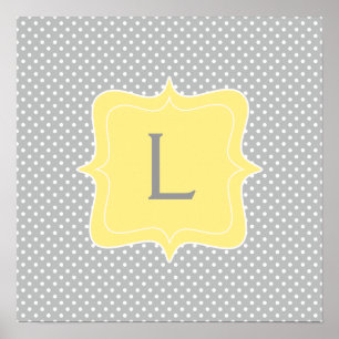 Póster Monograma gris y amarillo de punto de polka
