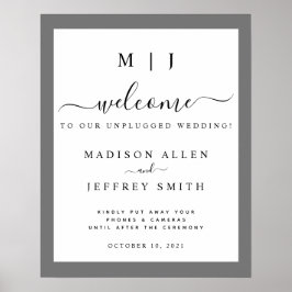 Póster Monograma gris y blanco Rótulo Boda sin enchufe