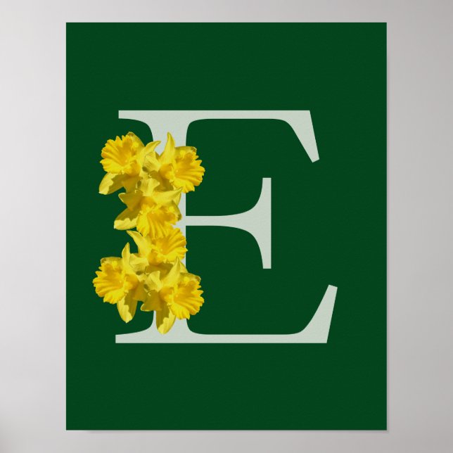 Póster Monograma inicial de narciso personalizado E (Frente)