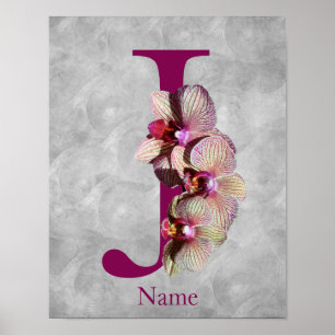 Póster Monograma Inicial Elegante Orquídea Personalizado 