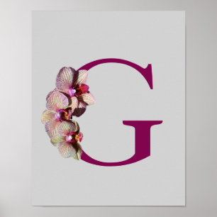 Póster Monograma Inicial G Elegante Orquídea Personalizad