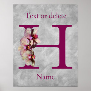 Póster Monograma Inicial H Elegante Orquídea Personalizad