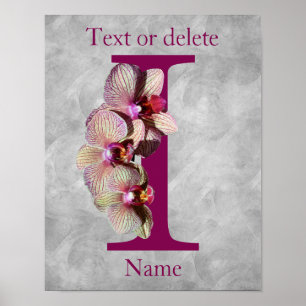 Póster Monograma Inicial I Elegante de Orquídea Personali