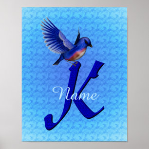 Póster Monograma Inicial K Bluebird Personalizado