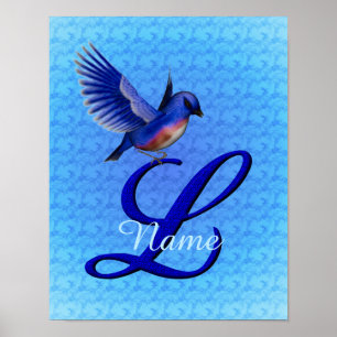 Póster Monograma Inicial L Bluebird Personalizado