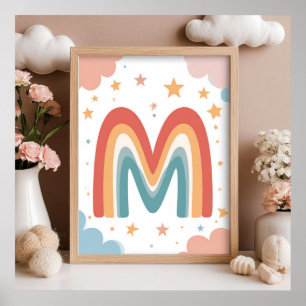 Póster ☁️ Monograma inicial M de diseño adorable con arco