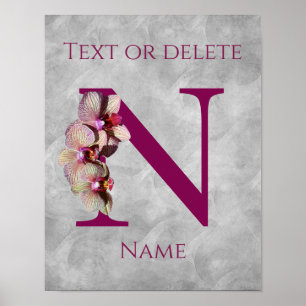 Póster Monograma Inicial N Elegante de Orquídea Personali