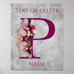 Póster Monograma Inicial P Elegante de Orquídea Personali