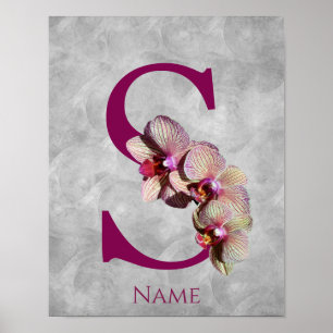 Póster Monograma Inicial S Elegante Orquídea Personalizad