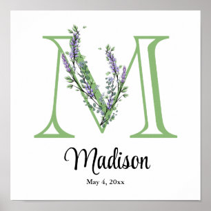Póster Monograma M Lavender Poster de vivero Eucalyptus