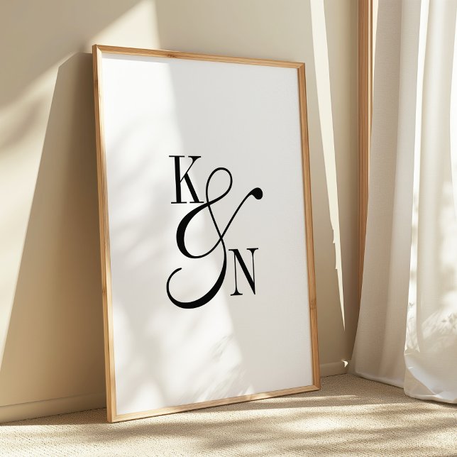 Póster Monograma Minimalista Boda Negro y Blanco Script (Subido por el creador)