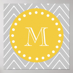 Póster Monograma moderno gris y amarillo del