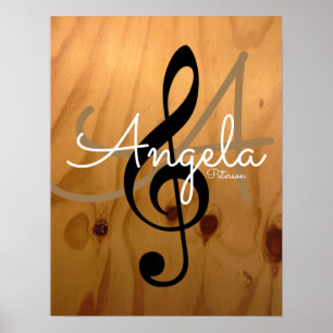 Póster monograma musical en madera rústico y sofisticado