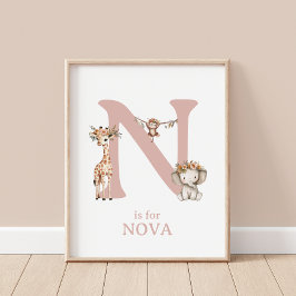 Póster Monograma N Boho Jungle Safari Animal Nursery Wall