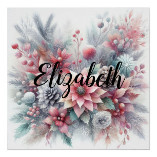 Póster Monograma Navidades de color pastel floral