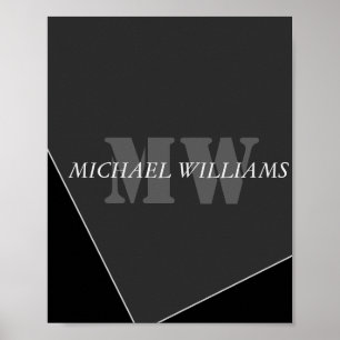 Póster Monograma negro gris artístico moderno