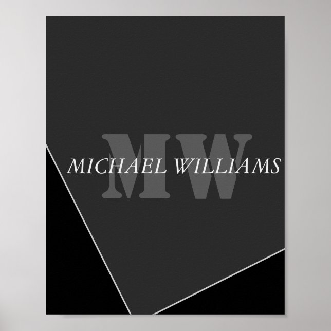 Póster Monograma negro gris artístico moderno (Frente)