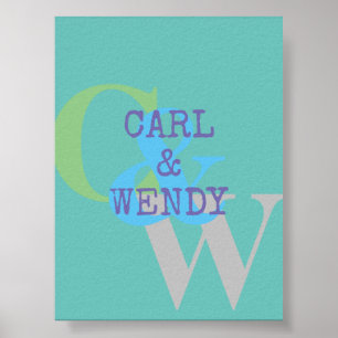 Póster Monograma nombre azul gris gris GREEN regalo elega