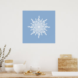 Póster Monograma Ornamental Azul invernal G-Clef Snowflak