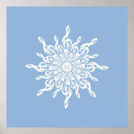 Póster Monograma Ornamental Azul invernal G-Clef Snowflak