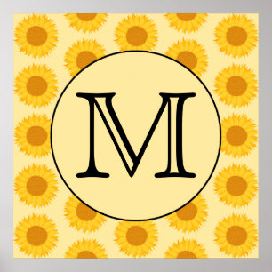 Póster Monograma personalizado, con girasoles amarillos.