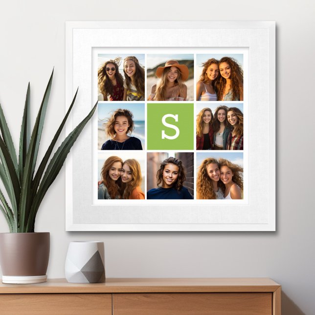 Póster Monograma Personalizado de collage de fotos - Verd (Personalized Wall Art with a Photo Collage and Monogram)