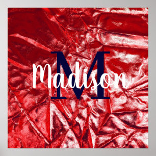 Póster Monograma Personalizado elegante rojo personalizad