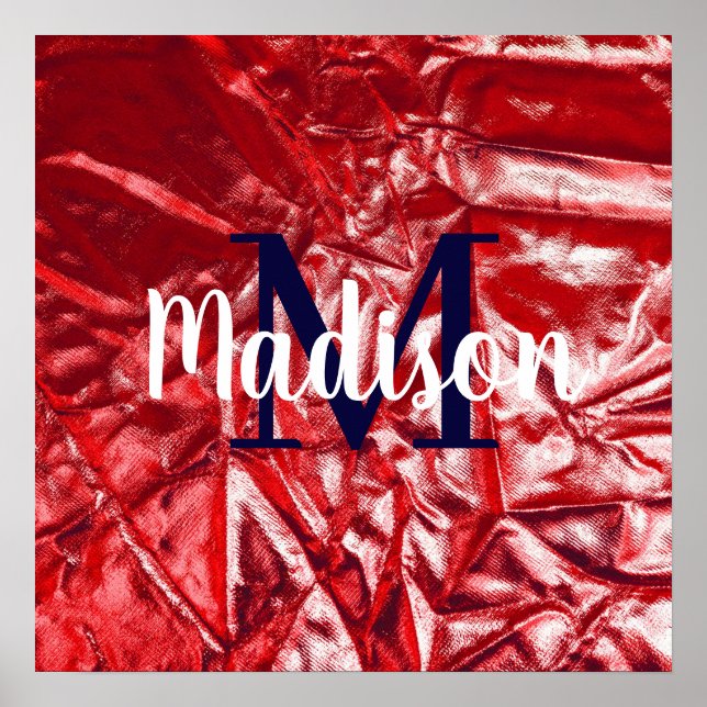 Póster Monograma Personalizado elegante rojo personalizad (Frente)