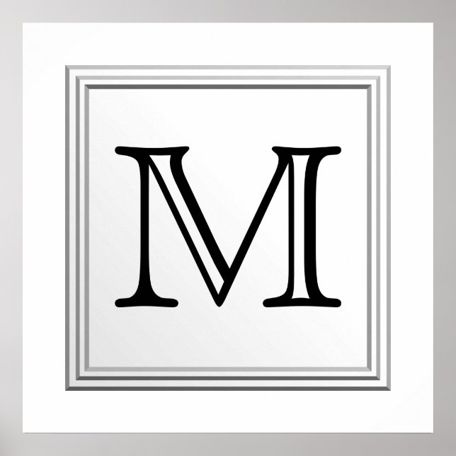 Póster Monograma Personalizado impreso. Blanco y negro. (Frente)