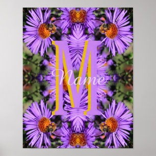 Póster Monograma personalizado inicial nombre abeja aster