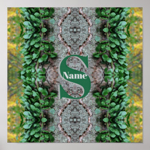 Póster Monograma personalizado inicial nombre vides frond