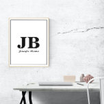 Póster Monograma Personalizado moderno Nombre inicial Neg<br><div class="desc">Clásico poster de monograma elegante en blanco y negro para la decoración de su hogar y oficina.</div>