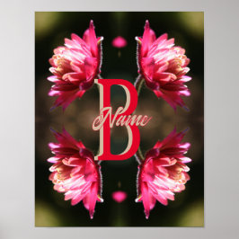 Póster Monograma Personalizado Tu Nombre Inicial Flor Roj