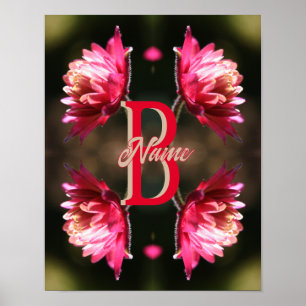 Póster Monograma Personalizado Tu Nombre Inicial Flor Roj