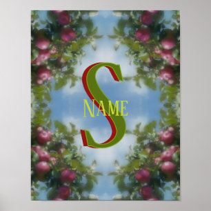 Póster Monograma Personalizado Tu Nombre Inicial Manzanas