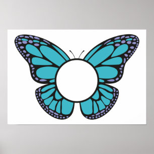 Póster Monograma redondo de mariposa azul claro personali