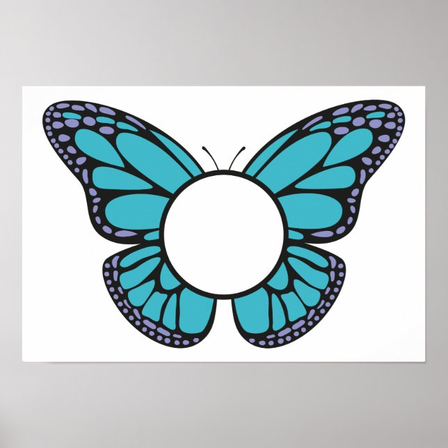 Póster Monograma redondo de mariposa azul claro personali (Frente)