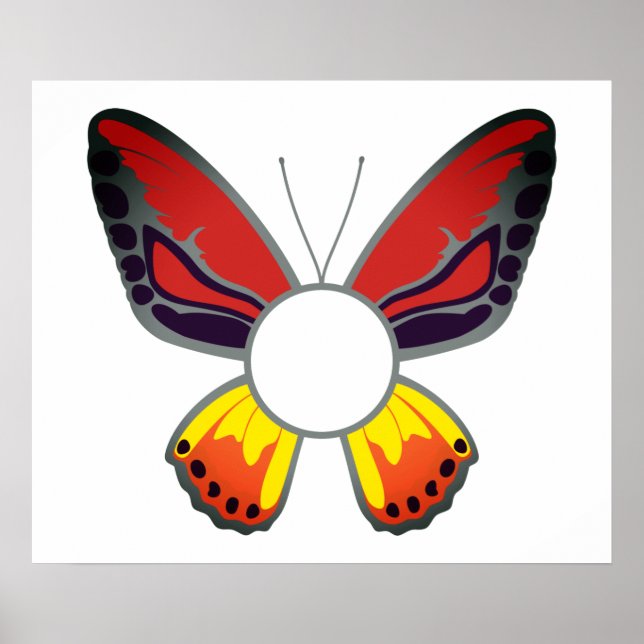 Póster Monograma redondo de mariposa Naranja personalizad (Frente)