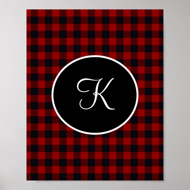 Póster Monograma rojo y negro de cuadros de Búfalo Falso  (Frente)