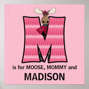 Póster Monograma Rosa Moose M Bebé