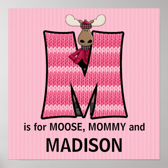 Póster Monograma Rosa Moose M Bebé (Frente)