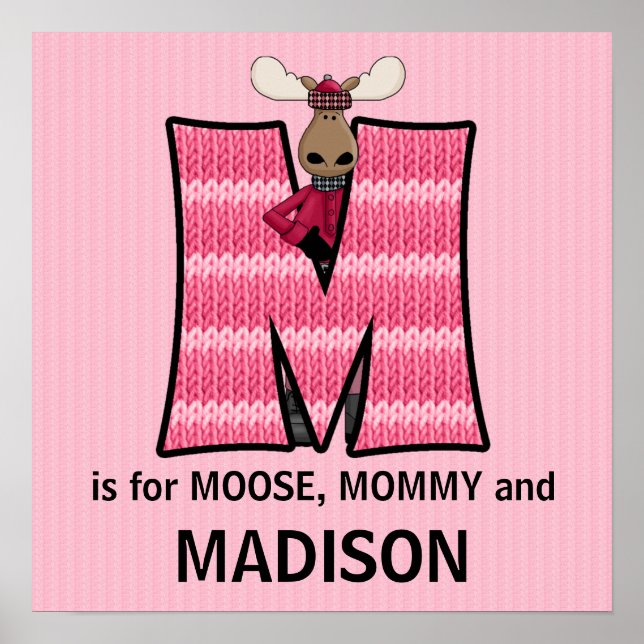 Póster Monograma Rosa Moose M Bebé (Frente)
