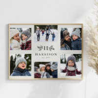 Monograma rústico 6 nombre de familia de collage d