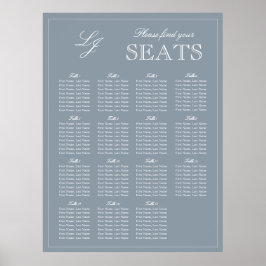 Póster Monograma Script Dusty Blue Modern Boda Asiento