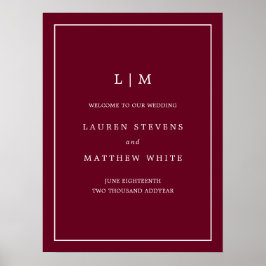 Póster Monograma simple Borgoña Elegante Boda de bienveni